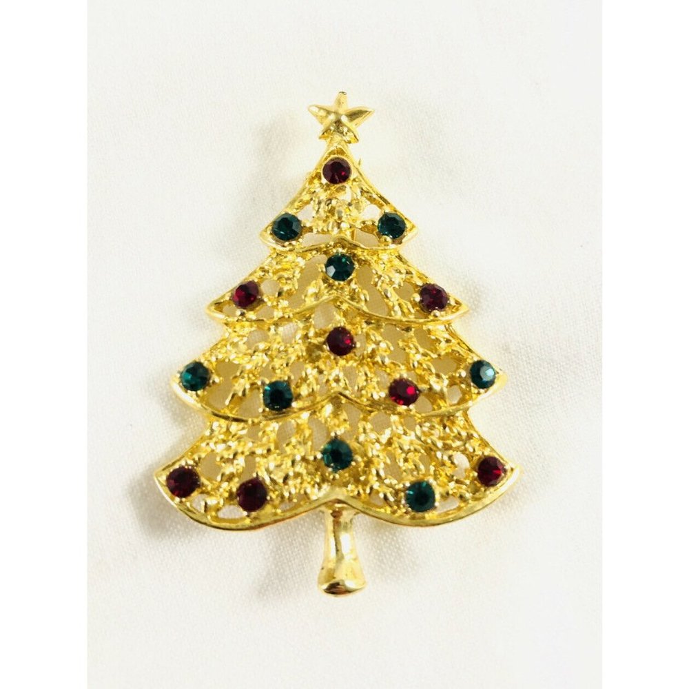 Vintage Rhinestone Christmas Tree Brooch